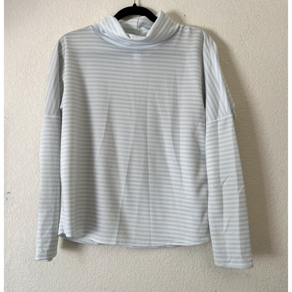 Oiselle Womens Blue White  Striped Turtleneck Long sleeve Activewear Top Small
